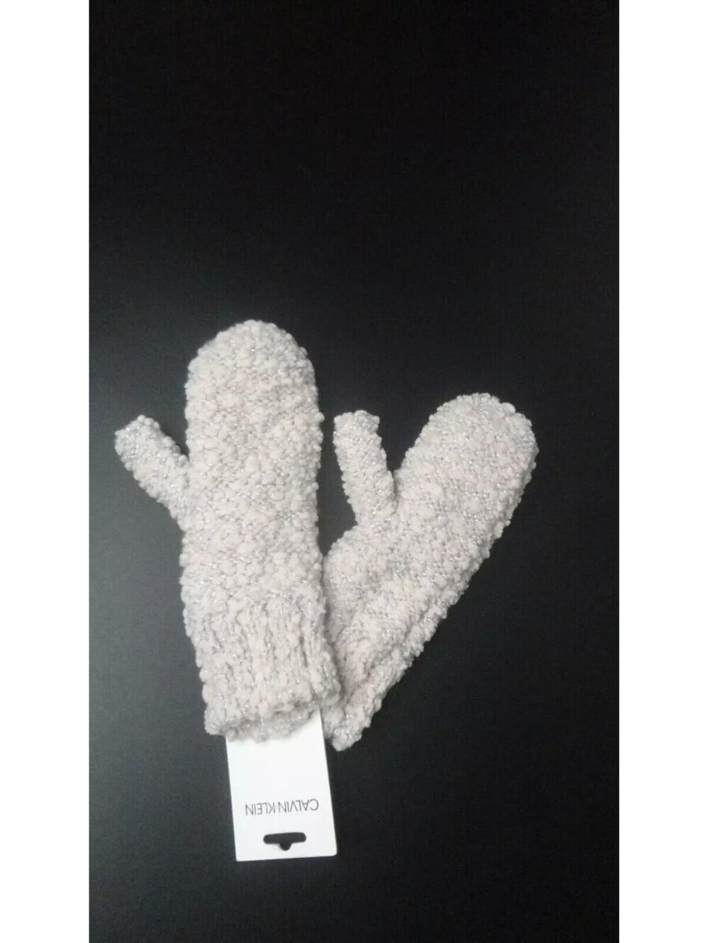 Calvin Klein Womens rib knit Mittens soft rose pink / metallic silver ~ NEW!